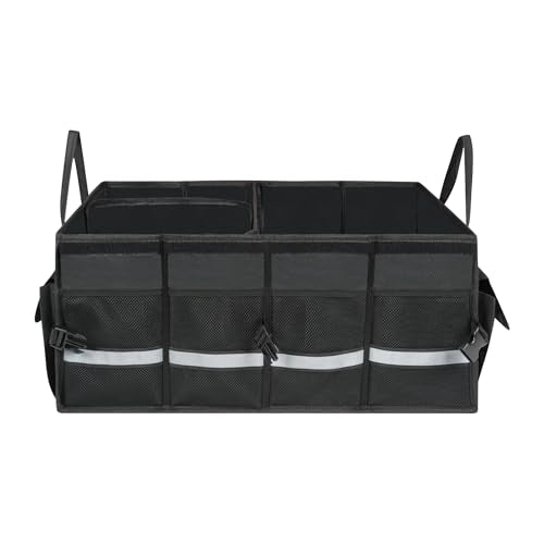 Automaze Trunk Organiser For Cars & SUV's, Foldable 3 Compartment Automotive Storage Box With 10 Pockets, Anti-Slip Velcro, Portable Boot Organiser With Top Lid