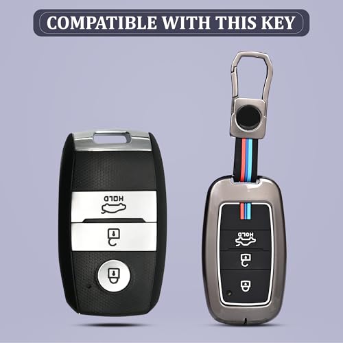 Automaze Metal 4 Button Keyless Cover Compatible with Kia Cars with 3 Front Buttons (Zinc Alloy + Silicone, 4 Button), Kia-A3 Model
