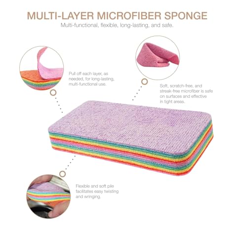 Automaze Rainbow Dish Cleaning Sponge Rainbow Rag, Reusable Double Sided Dish Sponge 12-Layer Microfiber Cloth Scrub Sinks,Pots, Pans for Car, Glass, Furniture Kitchen Scrubber for Dishes