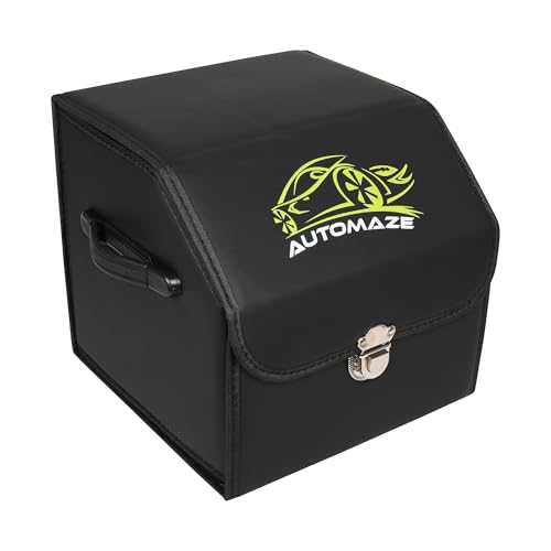 Automaze Car Trunk Organizer, PU Leather Trunk Cargo Organizer, Collapsible Portable Car Storage Organizer SUV, Grocery, Camping