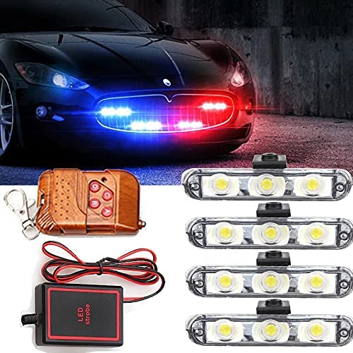 Automaze Car Police Light 8 X 4 LED With Wireless Remote, Red & Blue Police Strobe Flasher Light Dash Emergency Warning Lamp 12V