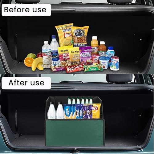 Automaze Car Trunk Organizer, PU Leather Trunk Cargo Organizer, Collapsible Portable Car Storage Organizer SUV, Grocery, Camping