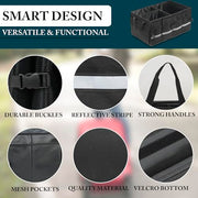 Automaze Trunk Organiser For Cars & SUV's, Foldable 3 Compartment Automotive Storage Box With 10 Pockets, Anti-Slip Velcro, Portable Boot Organiser With Top Lid