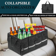 Automaze Trunk Organiser For Cars & SUV's, Foldable 3 Compartment Automotive Storage Box With 10 Pockets, Anti-Slip Velcro, Portable Boot Organiser With Top Lid