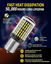 Automaze 1156 BA15S 180 Degree P21W Led Turn Signal Bulb, Front Rear Backup Light, Canbus Error Free, 2800Lumen 3014 Chipset 144SMD (Pack of 2)