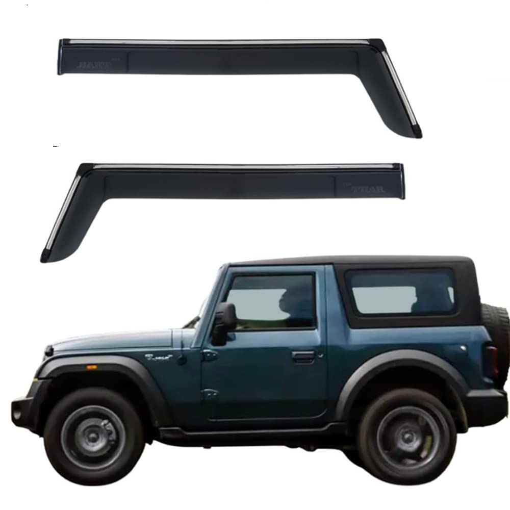 Automaze Side Wind-ow Deflector Rain Door Visor Compatible for Mahindra Thar 2020+ Models| Chrome/Silver Line, Warranty, Set of 2 Pc, Unbreakable Material