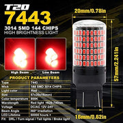 Automaze 12V 7443 7440 T20 Dual Connection/Pin/Buoyant Canbus Error Free 15 Watts 144 LED/SMD For Brake, Reverse Tail Light Bulbs
