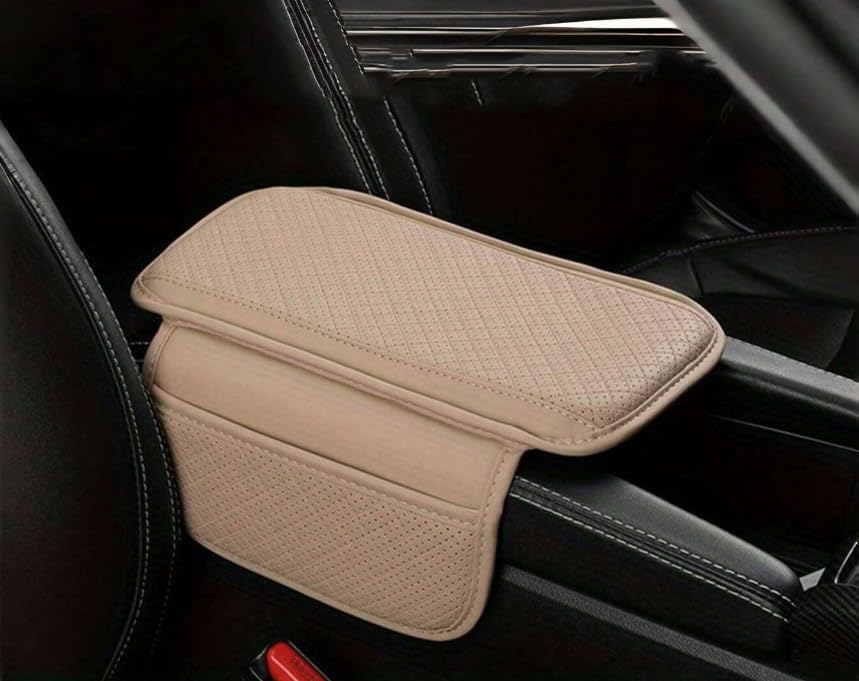 Automaze Center Console Arm-rest Cover Pad With Side Pockets, Small Size for Hatchbacks, Sedans Etc Car Armrest Seat Box Cover, Leather Auto Armrest Cover