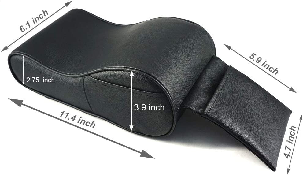 Automaze Center Console Armrest Thick Cushion,Soft Memory Foam PU Leather Height Arm Rest Pad with Phone Pocket Storage Bag