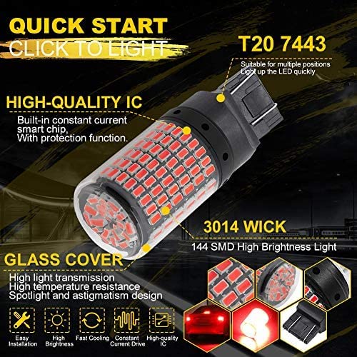 Automaze 12V 7443 7440 T20 Dual Connection/Pin/Buoyant Canbus Error Free 15 Watts 144 LED/SMD For Brake, Reverse Tail Light Bulbs