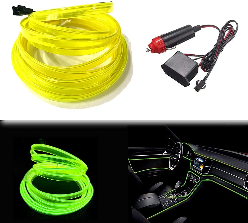Automaze El Wire 5m/16ft Led Flexible Soft Tube Wire Lights Neon Glowing Car Interior Light DC 12V(Lemon Green)