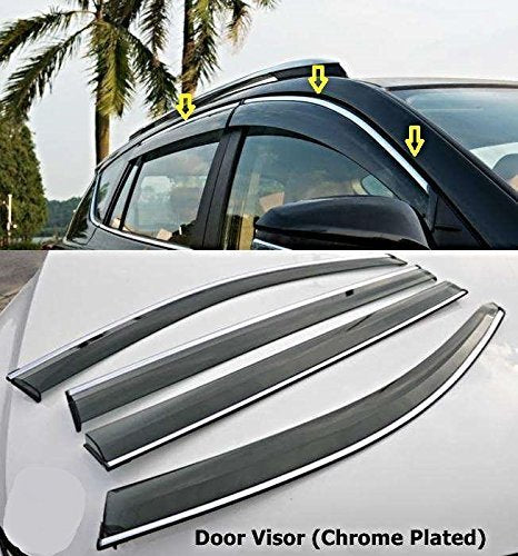 Automaze Side Wind-ow Deflector Rain Door Visor Compatible for Volkswagen Taigun All Models| Chrome/Silver Line, Warranty, Set of 4 Pc, Unbreakable Material