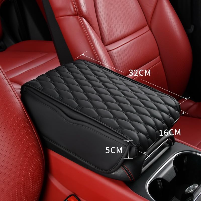 Automaze Center Console Arm-rest Cover Pad With Side Pockets, Universal Fit for SUV's, Car Armrest Seat Box Cover, Leather Auto Armrest Cover