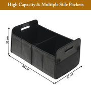 Automaze Trunk Organiser For Cars & SUV's, Foldable 2 Compartment Automotive Storage Box With 10 Pockets, Anti-Slip Velcro, Portable Boot Organiser