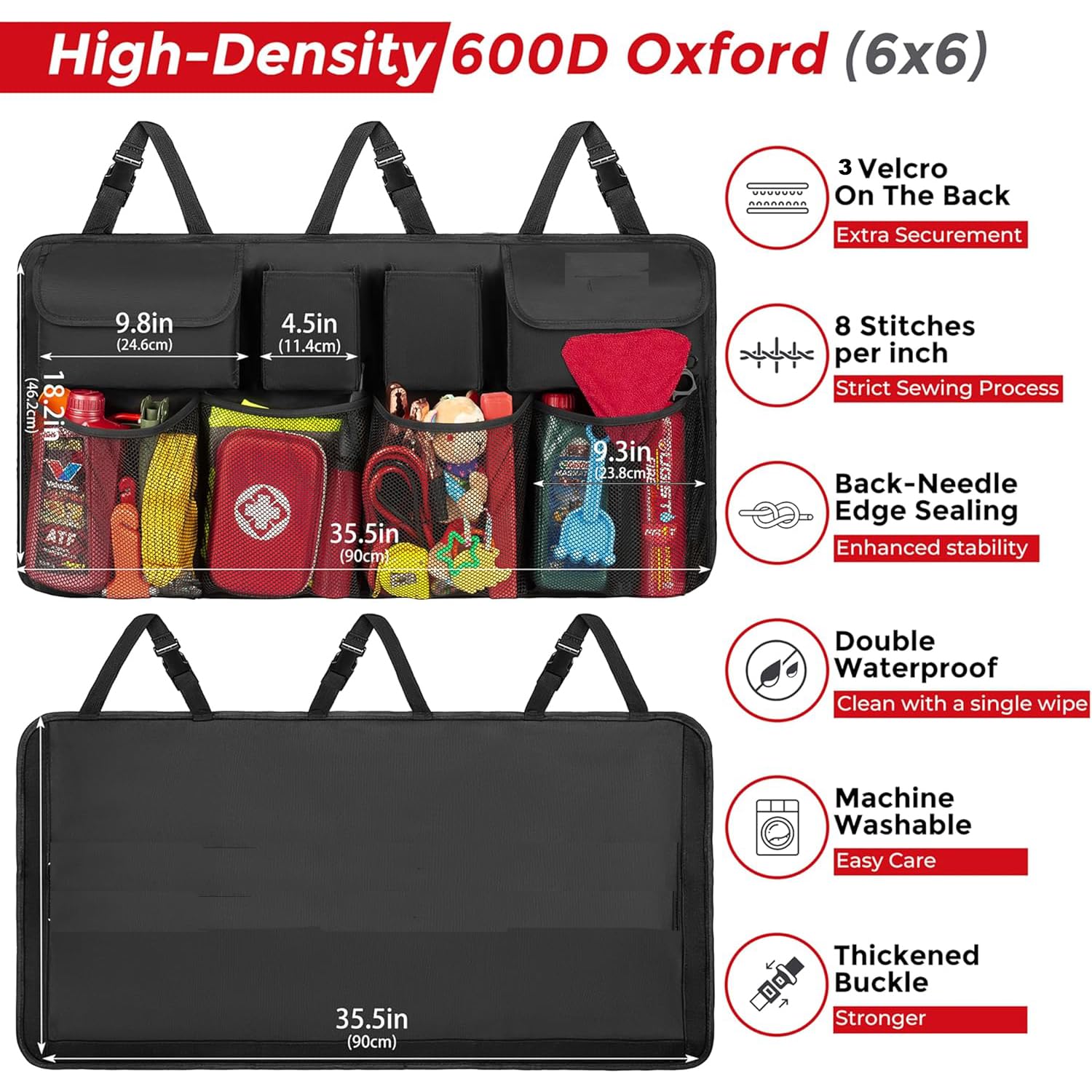 Automaze Car Trunk Boot Organizer with Large Storage, Backseat Hanging Organizer, Foldable Organizer with Pockets and Compartments for SUV's