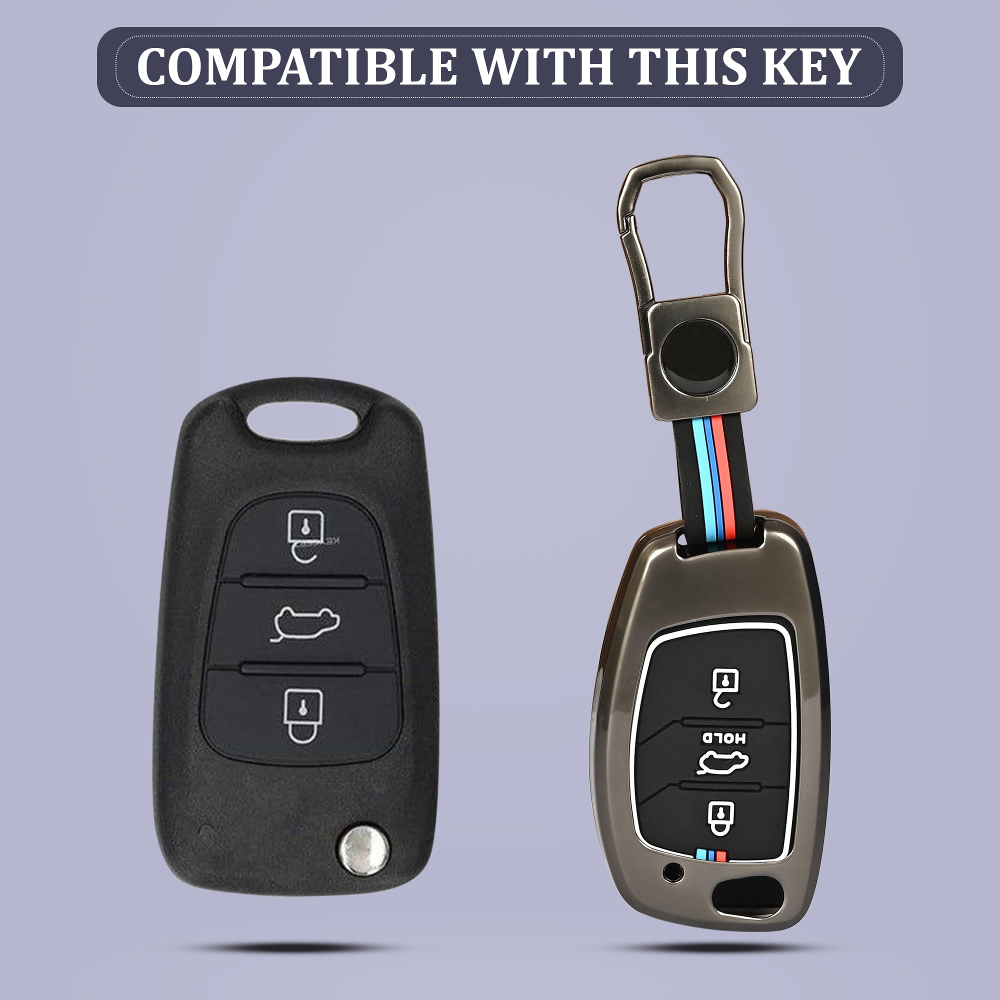 Automaze Metal 3 Button Flip Key Cover Compatible with Hyundai Cars With 3 Front Buttons, Model B3B