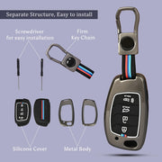 Automaze Metal 4 Button Flip Key Cover Compatible with Hyundai Cars With 4 Front Buttons, Model B4A