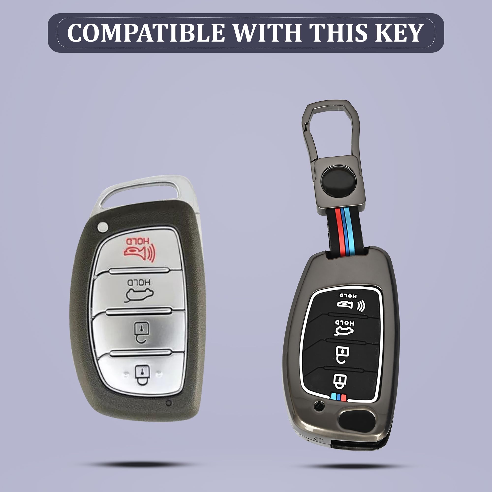 Automaze Metal 4 Button Flip Key Cover Compatible with Hyundai Cars With 4 Front Buttons, Model B4A