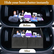 Automaze Trunk Organiser For Cars & SUV's, Foldable 2 Compartment Automotive Storage Box With 10 Pockets, Anti-Slip Velcro, Portable Boot Organiser