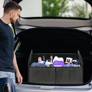 Automaze Trunk Organiser For Cars & SUV's, Foldable 2 Compartment Automotive Storage Box With 10 Pockets, Anti-Slip Velcro, Portable Boot Organiser