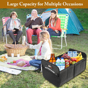 Automaze Trunk Organiser For Cars & SUV's, Foldable 2 Compartment Automotive Storage Box With 10 Pockets, Anti-Slip Velcro, Portable Boot Organiser