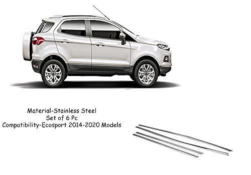 Automaze Cn-League Car Exterior Lower Window Garnish Trim Chrome in Stainless Steel, for Ford Ecosport 2014-2020 Models( Set of 6 Pc)