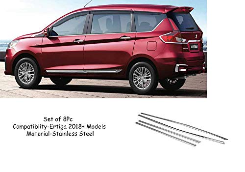 Automaze Cn-League Car Exterior Lower Window Garnish Trim Chrome in Stainless Steel, for Ertiga 2018-2021 Models( Set of 8 Pc)