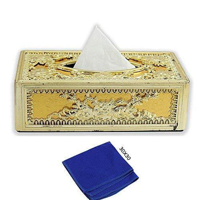 Golden tissue box With blue Microfiber Cleaning Cloth