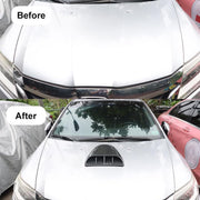 Before and after installation of universal car hood scoop vent cover on bonnet