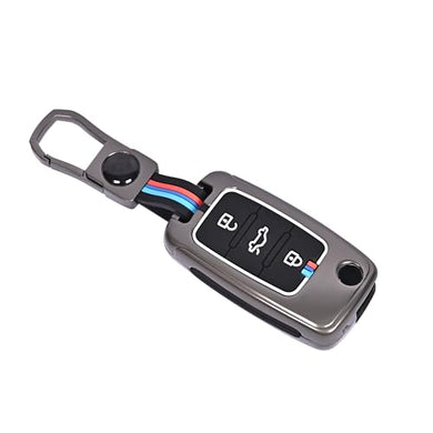 Automaze Metal 3 Button Flip Key Cover Compatible with Volkswagen Cars with 3 Front Buttons (Zinc Alloy + Silicone, 3 Button), VW-A Model