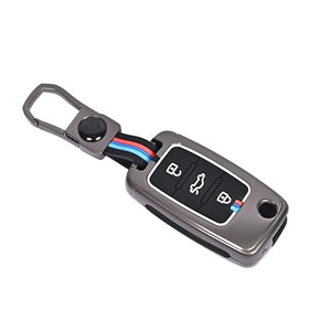 Automaze Metal 3 Button Flip Key Cover Compatible with Volkswagen Cars with 3 Front Buttons (Zinc Alloy + Silicone, 3 Button), VW-A Model