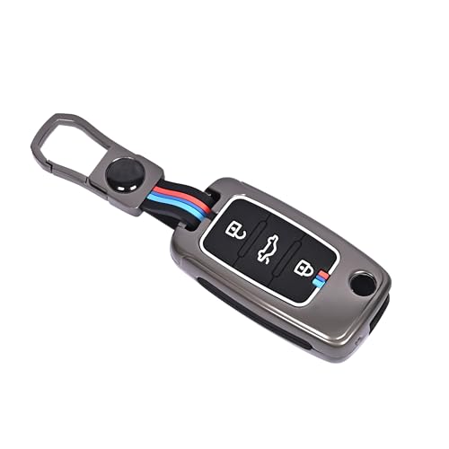 Automaze Metal 3 Button Flip Key Cover Compatible with Volkswagen Cars with 3 Front Buttons (Zinc Alloy + Silicone, 3 Button), VW-A Model