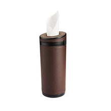 Load image into Gallery viewer, Automaze PU Leather Plus ABS, Car Cylindrical Cup Holder Tissue Holder Box with 3 Ply 40 Pulls Tissues (Brown)
