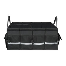 Load image into Gallery viewer, Automaze Trunk Organiser For Cars &amp; SUV&#39;s, Foldable 3 Compartment Automotive Storage Box With 10 Pockets, Anti-Slip Velcro, Portable Boot Organiser With Top Lid