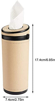 Automaze PU Leather Plus ABS, Car Cylindrical Cup Holder Tissue Holder Box with 3 Ply 40 Pulls Tissues (Beige)