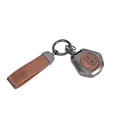 Suzuki 2 Button Metal Flip Key Cover with zinc alloy body and brown leather key holder