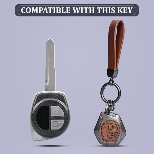 Suzuki 2 Button Metal Flip Key Cover with zinc alloy body and brown leather key holder