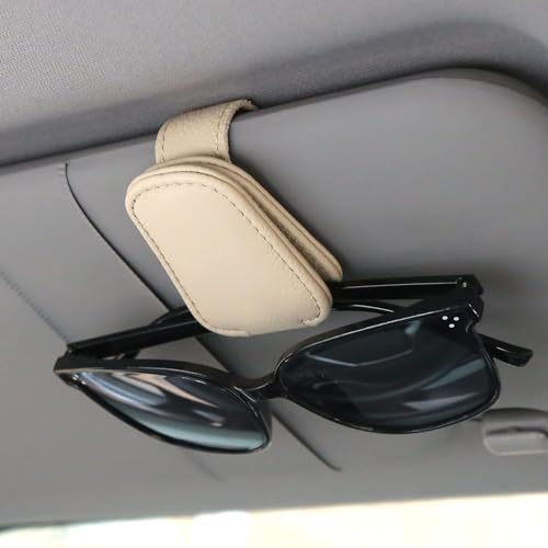 Automaze Leather Car Visor Sunglass Holder, Magnetic Leather Glasses Eyeglass Hanger Clip for Car