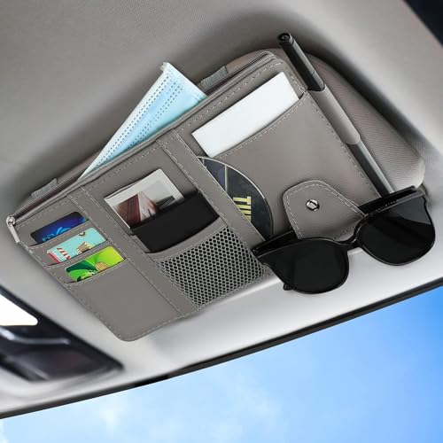 PU leather car sun visor organizer storing mask, cards and sunglasses neatly