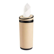Automaze PU Leather Plus ABS, Car Cylindrical Cup Holder Tissue Holder Box with 3 Ply 40 Pulls Tissues (Beige)