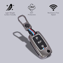 Load image into Gallery viewer, Automaze Metal 3 Button Flip Key Cover Compatible with Volkswagen Cars with 3 Front Buttons (Zinc Alloy + Silicone, 3 Button), VW-A Model