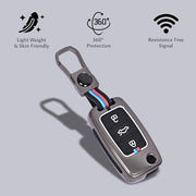 Automaze Metal 3 Button Flip Key Cover Compatible with Volkswagen Cars with 3 Front Buttons (Zinc Alloy + Silicone, 3 Button), VW-A Model