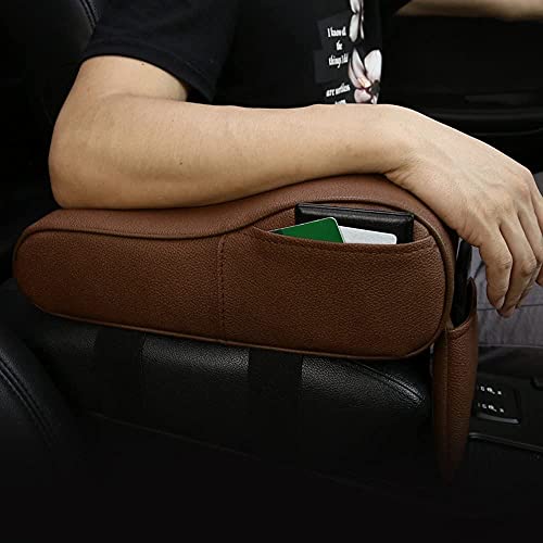 Automaze Center Console Armrest Thick Cushion,Soft Memory Foam PU Leather Height Arm Rest Pad with Phone Pocket Storage Bag