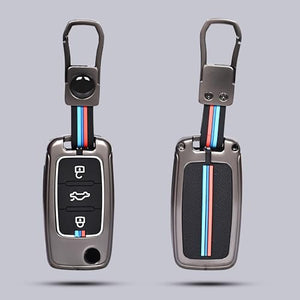 Automaze Metal 3 Button Flip Key Cover Compatible with Volkswagen Cars with 3 Front Buttons (Zinc Alloy + Silicone, 3 Button), VW-A Model