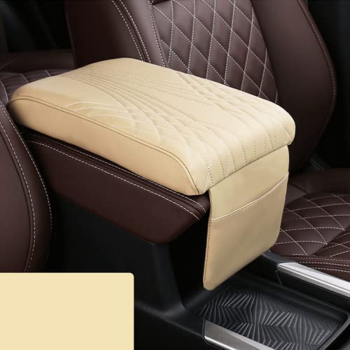 Premium beige armrest cover pad with side storage pocket for mobile and cards