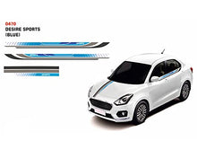 Load image into Gallery viewer, Automaze Car Side Decal Full Body Racing Sticker Graphics Compatible For Maruti Suzuki Dzire 2018-2022 Models (Orange, Both Sides, 0468)
