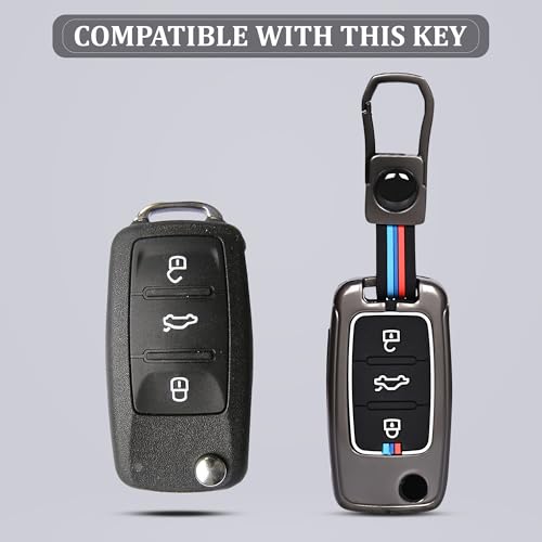 Automaze Metal 3 Button Flip Key Cover Compatible with Volkswagen Cars with 3 Front Buttons (Zinc Alloy + Silicone, 3 Button), VW-A Model
