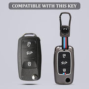 Automaze Metal 3 Button Flip Key Cover Compatible with Volkswagen Cars with 3 Front Buttons (Zinc Alloy + Silicone, 3 Button), VW-A Model