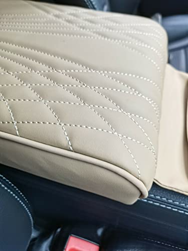 Premium beige armrest cover pad with side storage pocket for mobile and cards