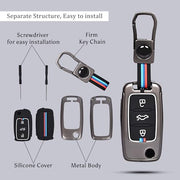 Automaze Metal 3 Button Flip Key Cover Compatible with Volkswagen Cars with 3 Front Buttons (Zinc Alloy + Silicone, 3 Button), VW-A Model